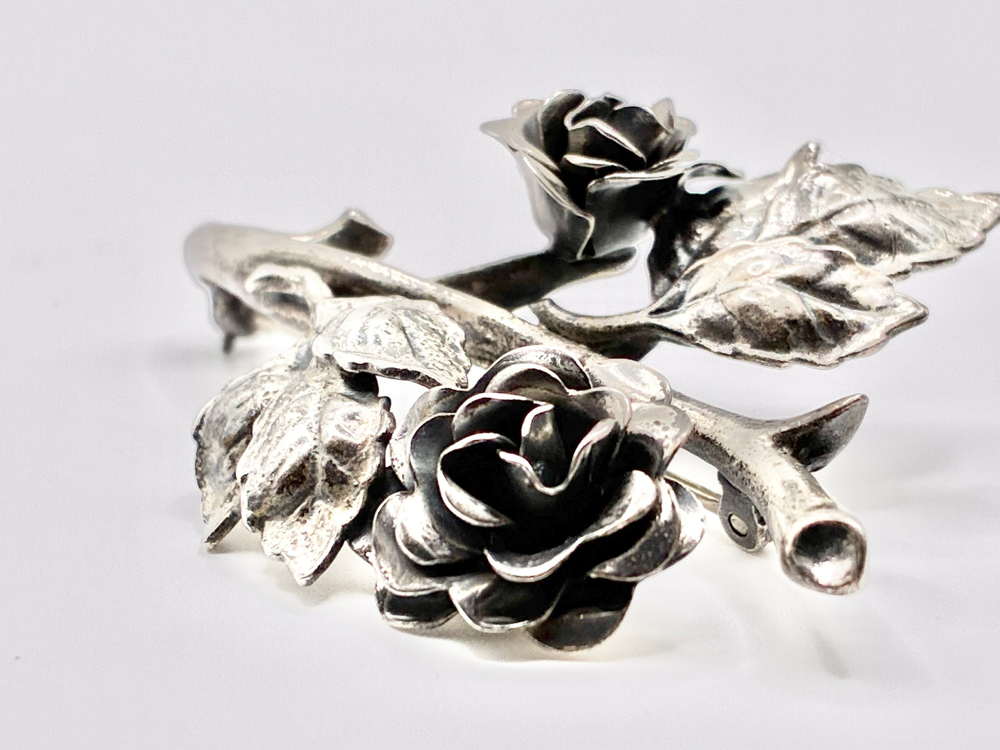 Danecraft Sterling Silver Twin Rose Brooch Large Floral Statement Pin