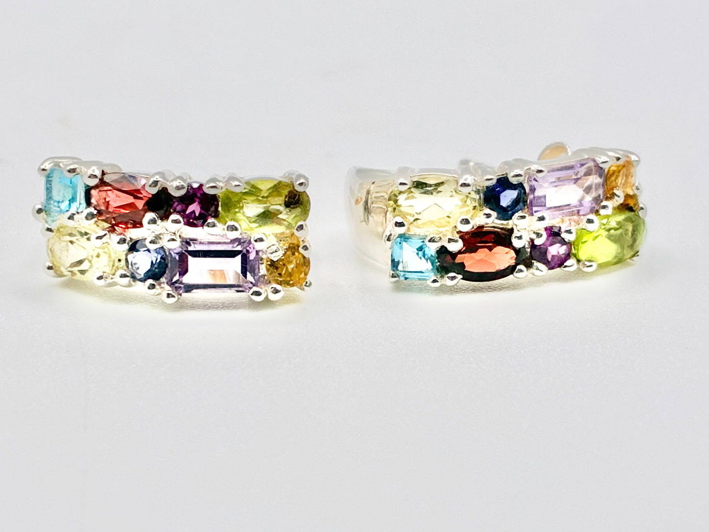 Sterling Silver 925 Multi-Stone Huggie Earrings