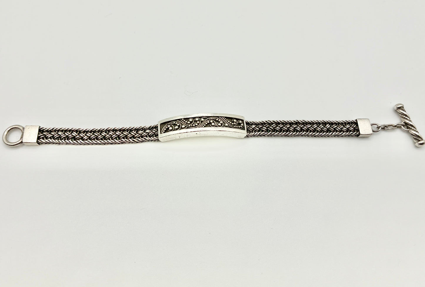 Lois Hill 925 Sterling Silver Foxtail Station Toggle Bracelet — 7.5"