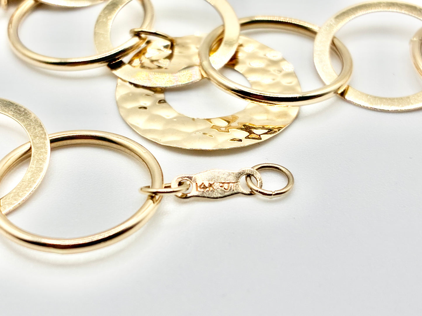 14K Yellow Gold Hammered Disc & Link Necklace — 17.5"