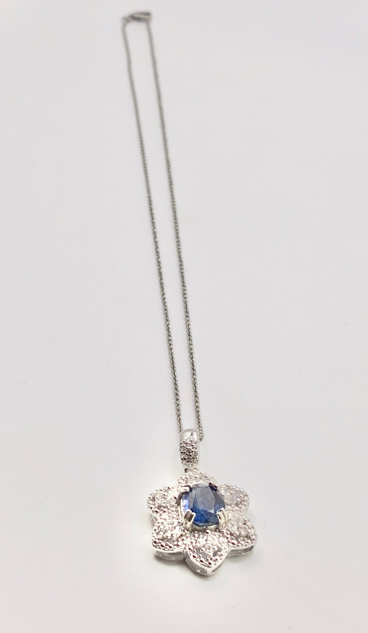 D’Joy 925 Sterling Silver Blue Gemstone Floral Pendant Necklace, 18”