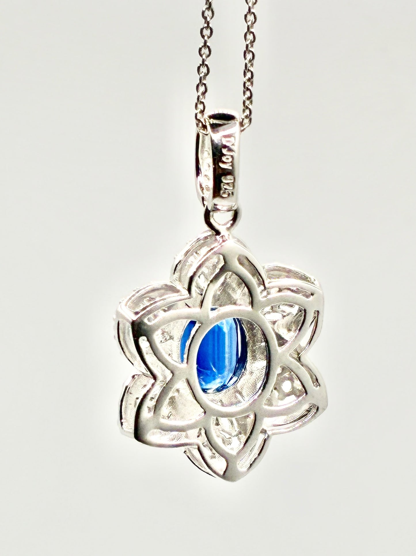 D’Joy 925 Sterling Silver Blue Gemstone Floral Pendant Necklace, 18”