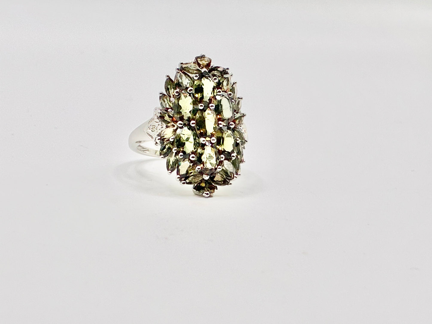 Sterling Silver Green Stone Cluster Ring – Statement Cocktail Ring – Size 7.5