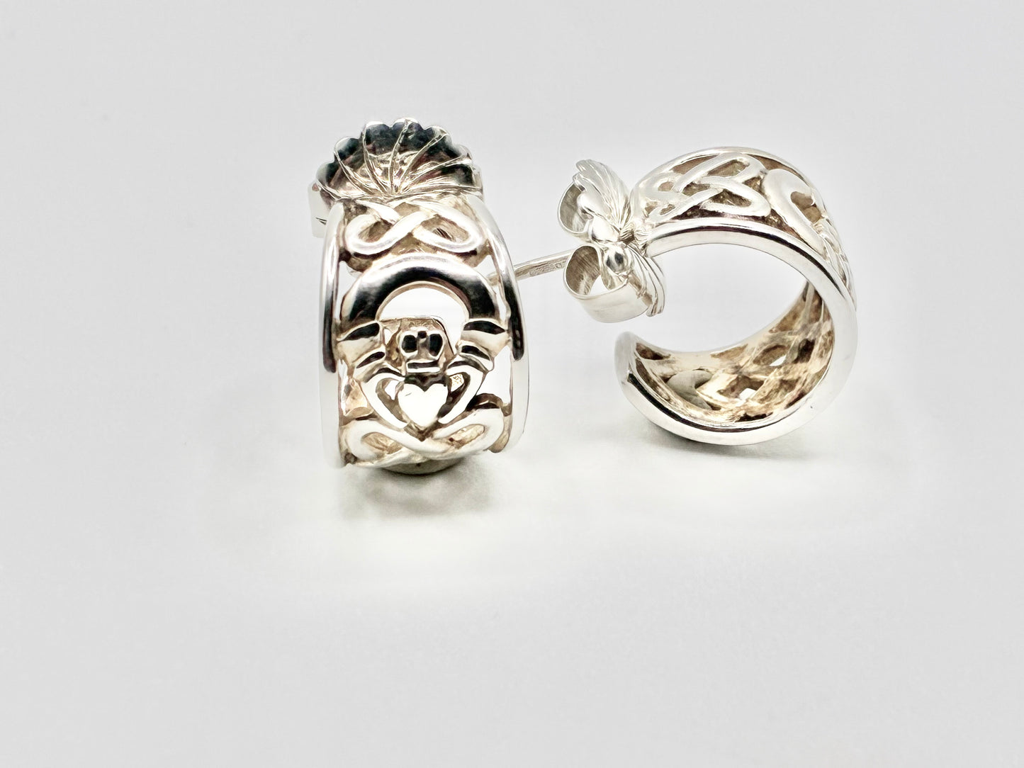 Irish 925 Sterling Silver Celtic Knot Half-Hoop Earrings