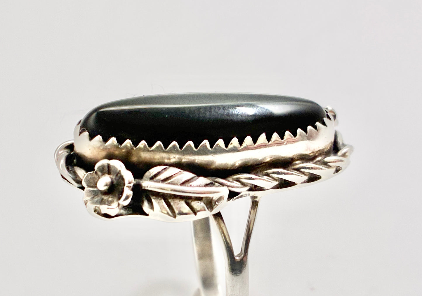 ME Sterling Silver Black Cabochon Statement Ring Size 6