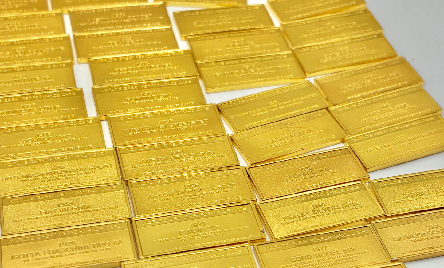 Franklin Mint 100-Piece “World’s Great Performance Cars” Mini Ingot Set – 24K Gold Electroplate on Sterling Silver