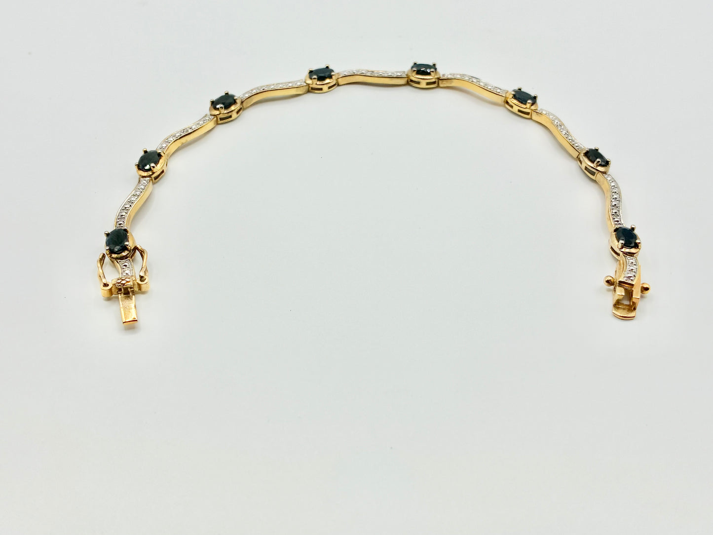 925 Sterling Silver Gold-Tone Black Stone Tennis Bracelet | 7.75"