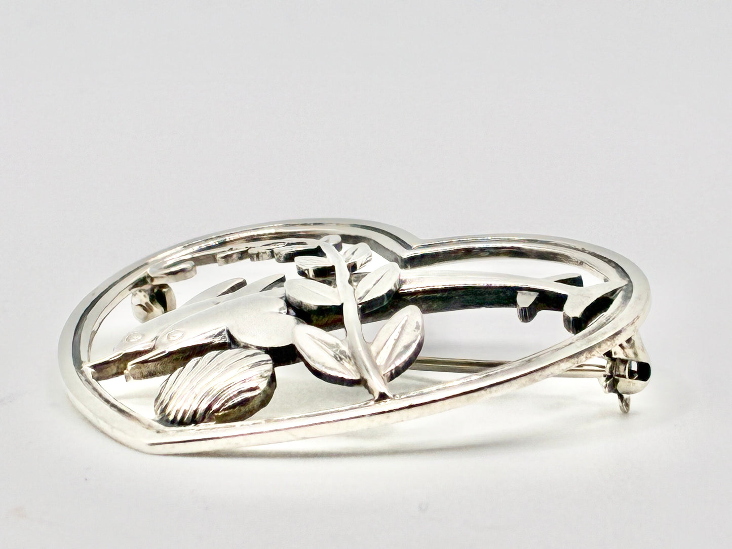 Georg Jensen Sterling Silver Brooch #312 “Dolphins in Heart” 925S Denmark