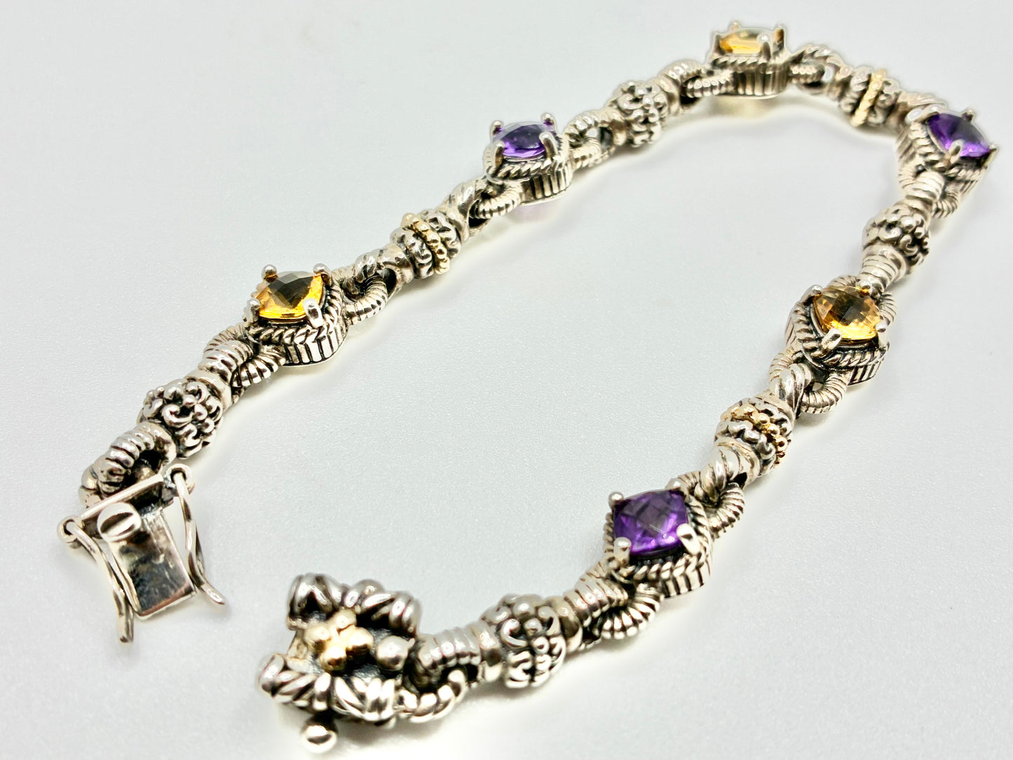 Sterling Silver & 14K Gold Accents Gemstone Bracelet — 7"