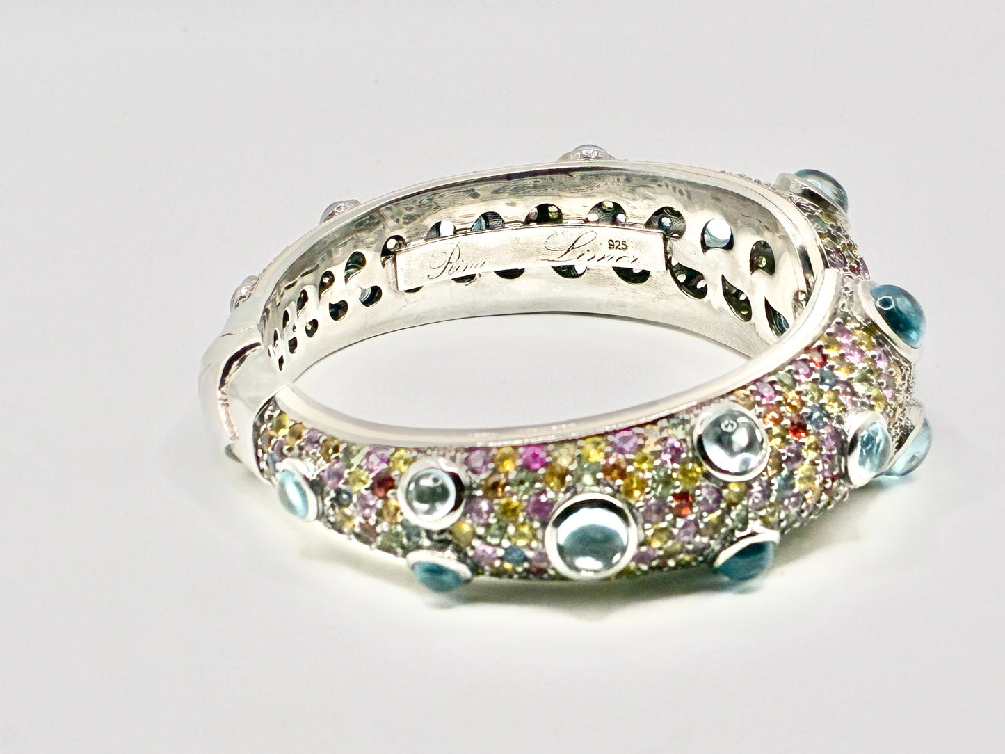 R. Linar Sterling Silver Multicolor Pavé & Blue Cabochon Hinged Bangle