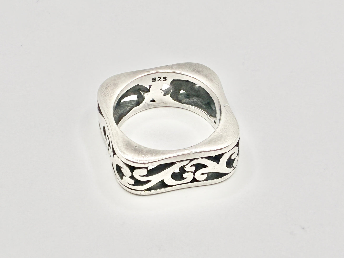 Brighton 925 Sterling Soft-Square Filigree Scroll Band Ring, Size 5