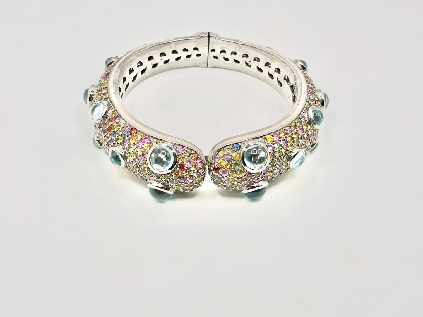 R. Linar Sterling Silver Multicolor Pavé & Blue Cabochon Hinged Bangle