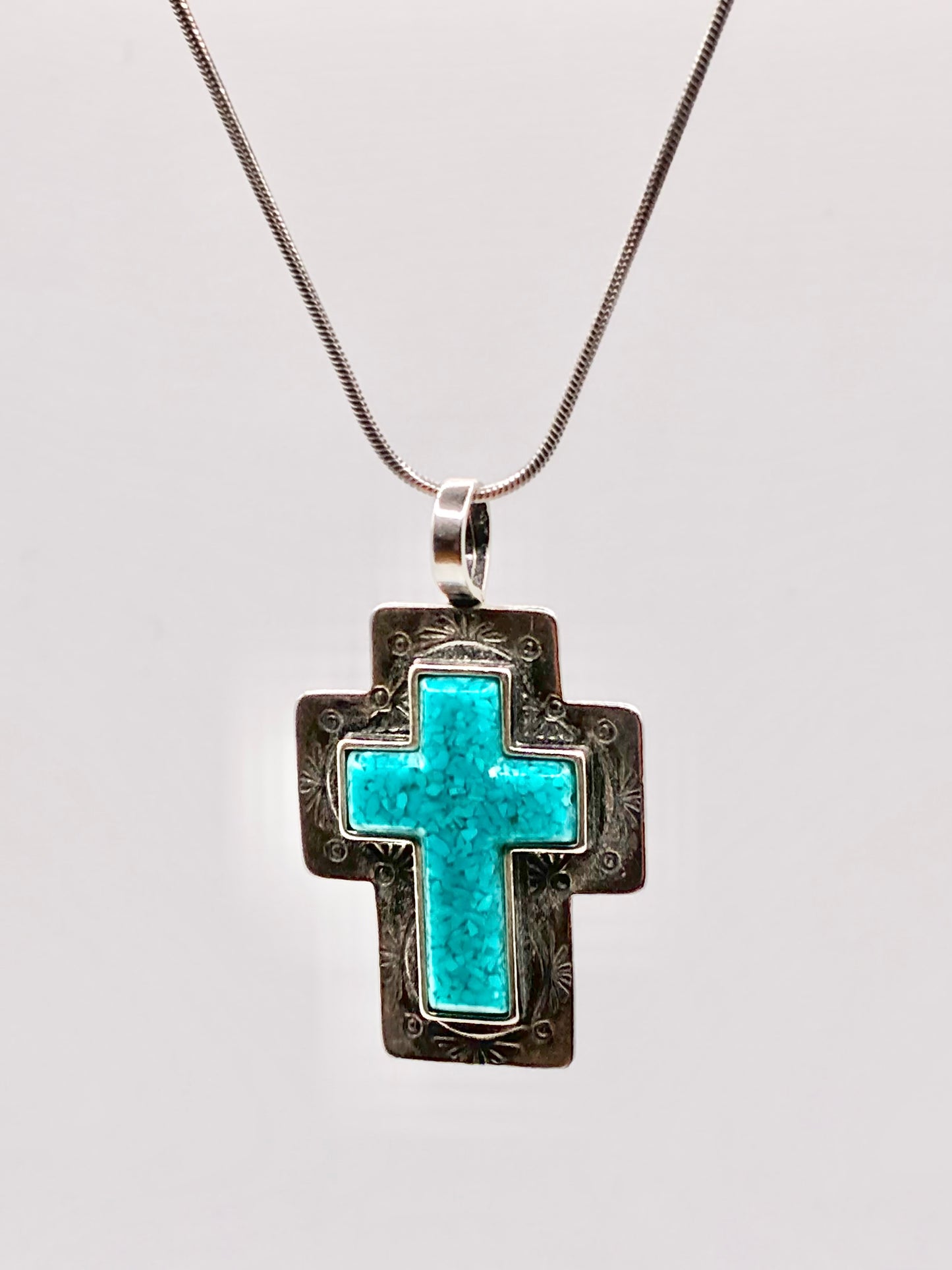 Carolyn Pollack Sterling Silver Turquoise Cross Pendant Necklace – 18"