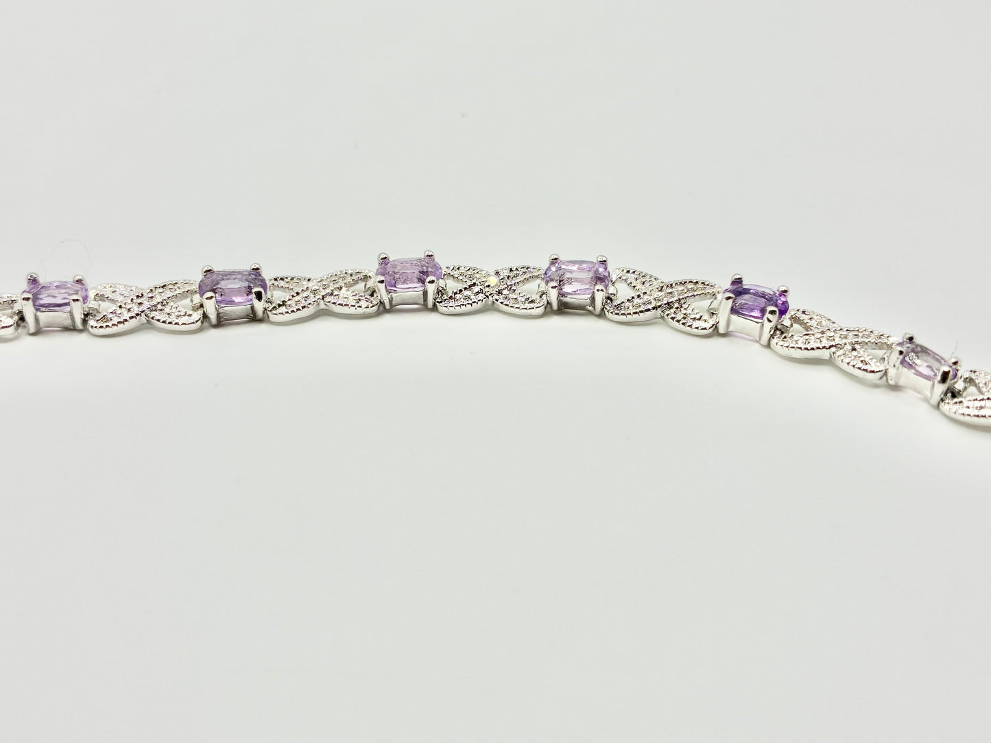 Victoria Townsend Sterling Silver Genuine Amethyst & Diamond Infinity Link Bracelet – 7.5"