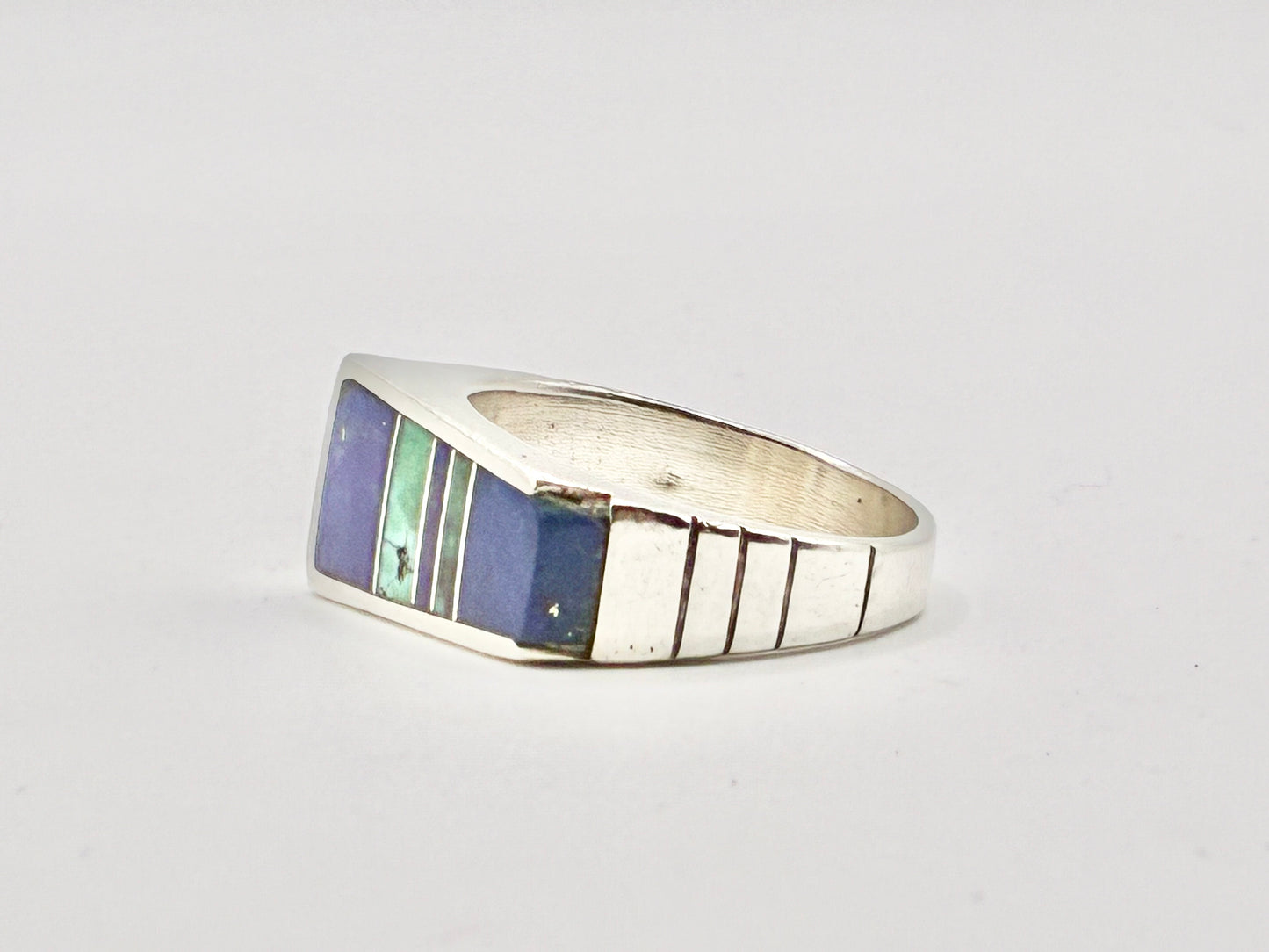 Ray Tracey & I. Segura Sterling Silver Turquoise Inlay Ring — Size 10