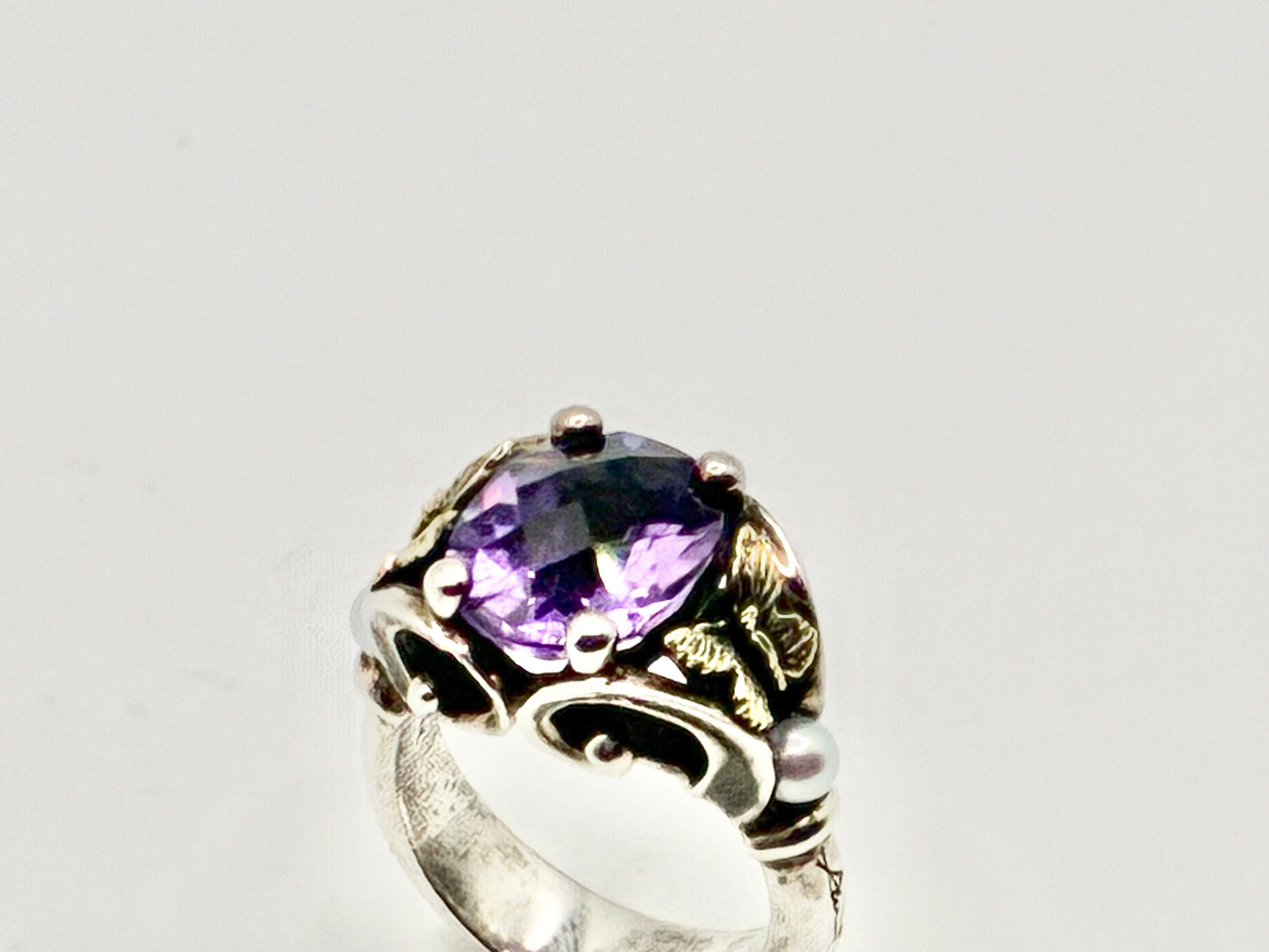 Ann King 925/18K Amethyst & Pearl Ring – Size 6