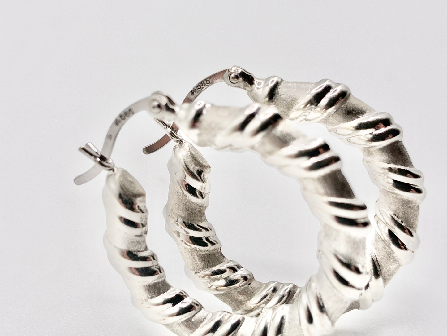 Twisted Hoop Earrings – Silver, Marked 585 A
