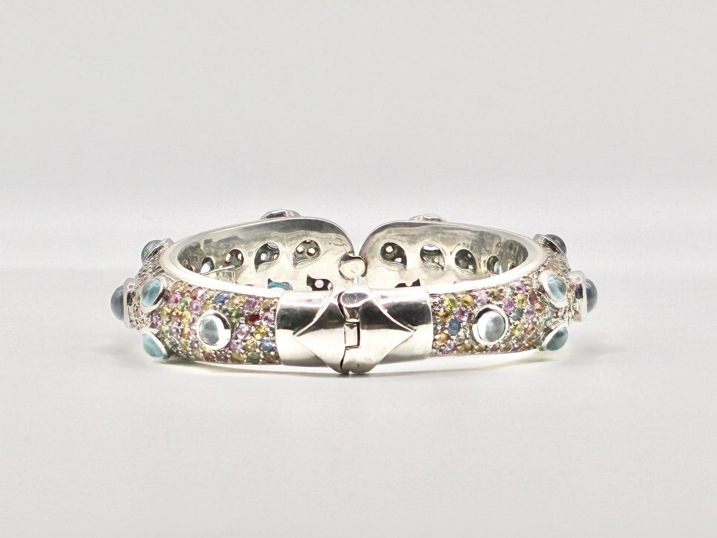 R. Linar Sterling Silver Multicolor Pavé & Blue Cabochon Hinged Bangle