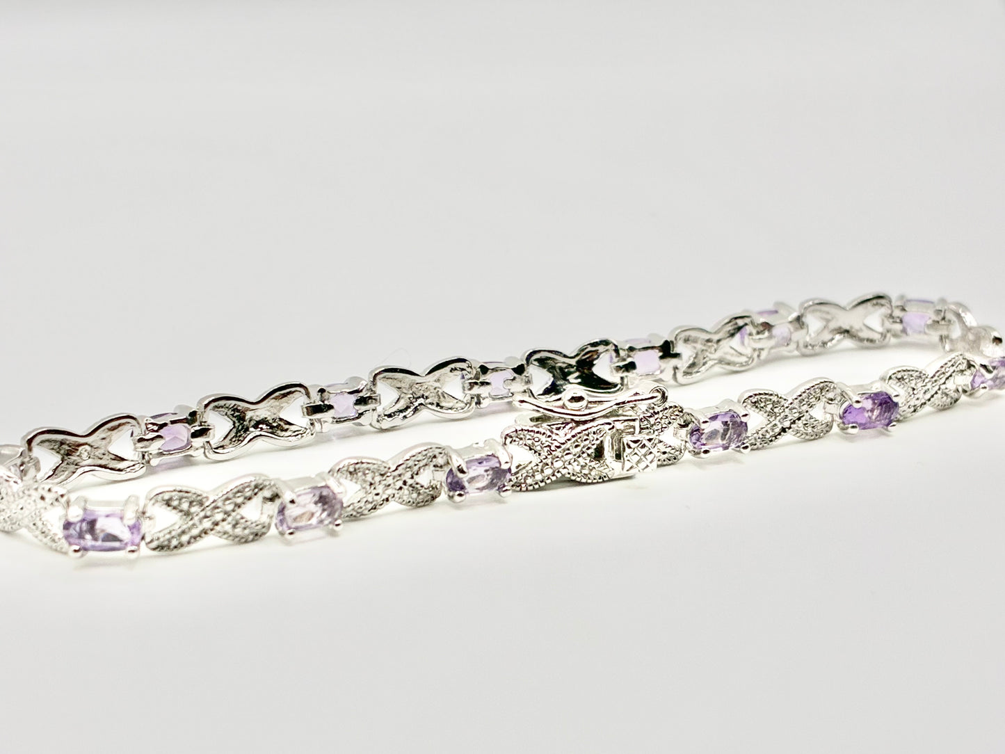 Victoria Townsend Sterling Silver Genuine Amethyst & Diamond Infinity Link Bracelet – 7.5"