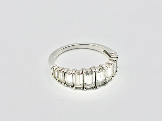 Half Eternity Emerald Cut CZ Sterling Silver Band - Size 9.25