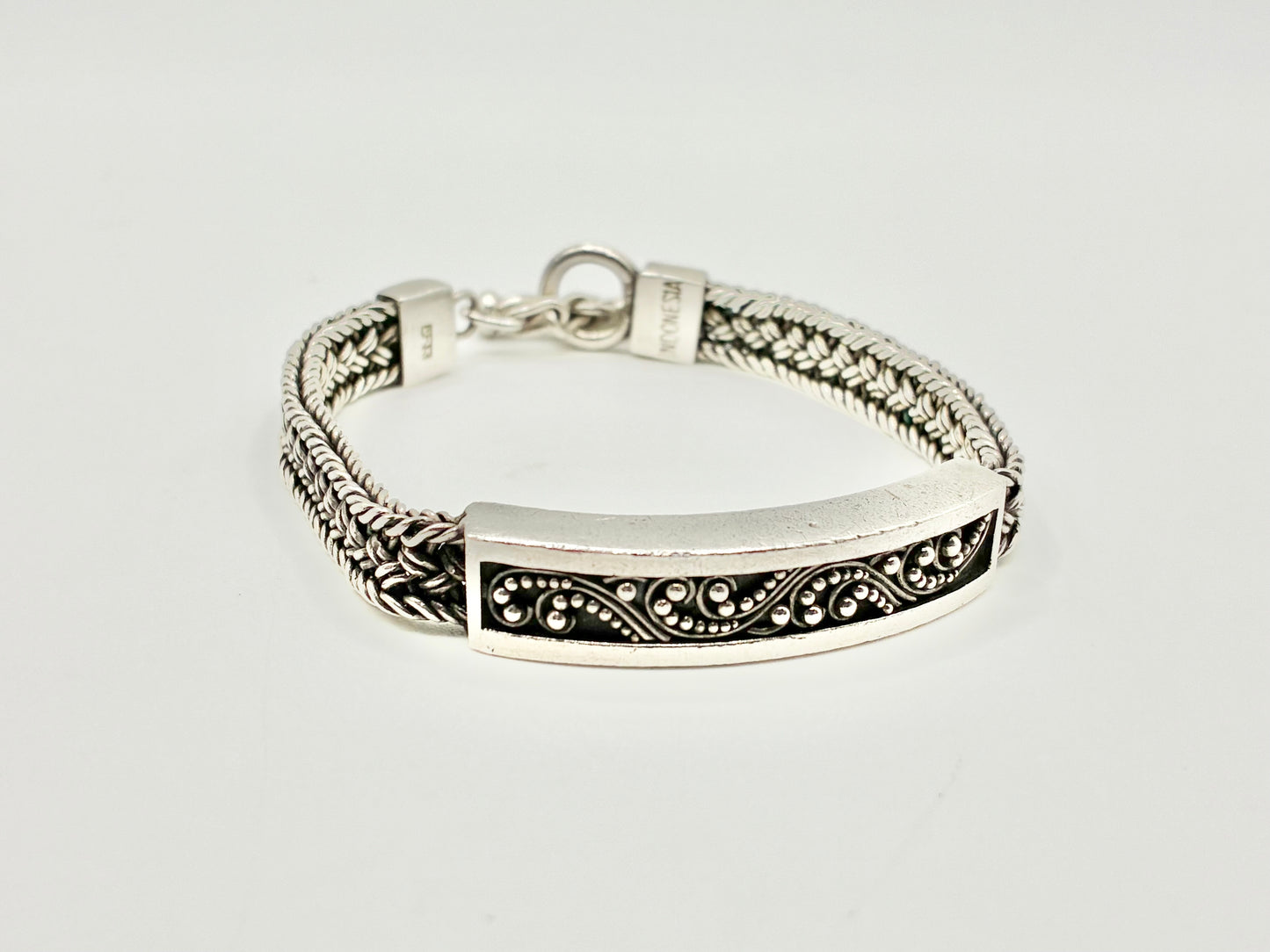 Lois Hill 925 Sterling Silver Foxtail Station Toggle Bracelet — 7.5"