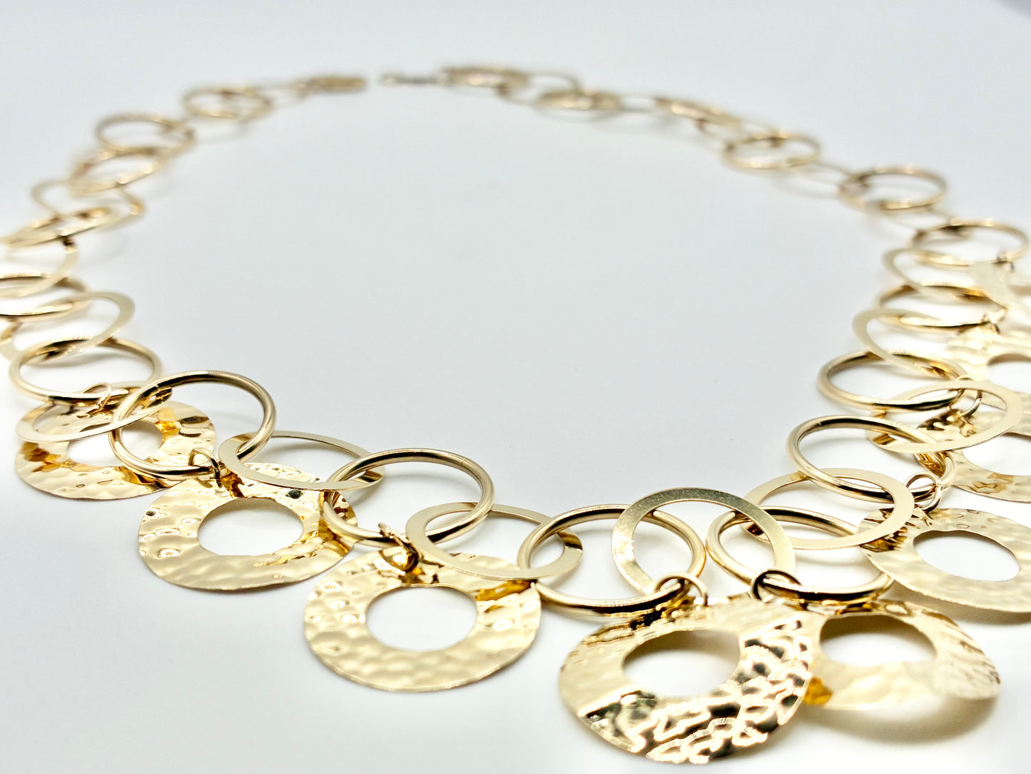 14K Yellow Gold Hammered Disc & Link Necklace — 17.5"