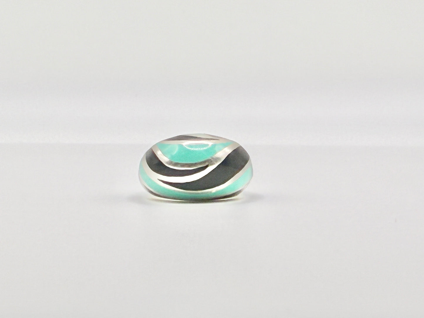 Flli Menegatti Italy Sterling Silver Enamel Ring – Black & Turquoise Modernist Band