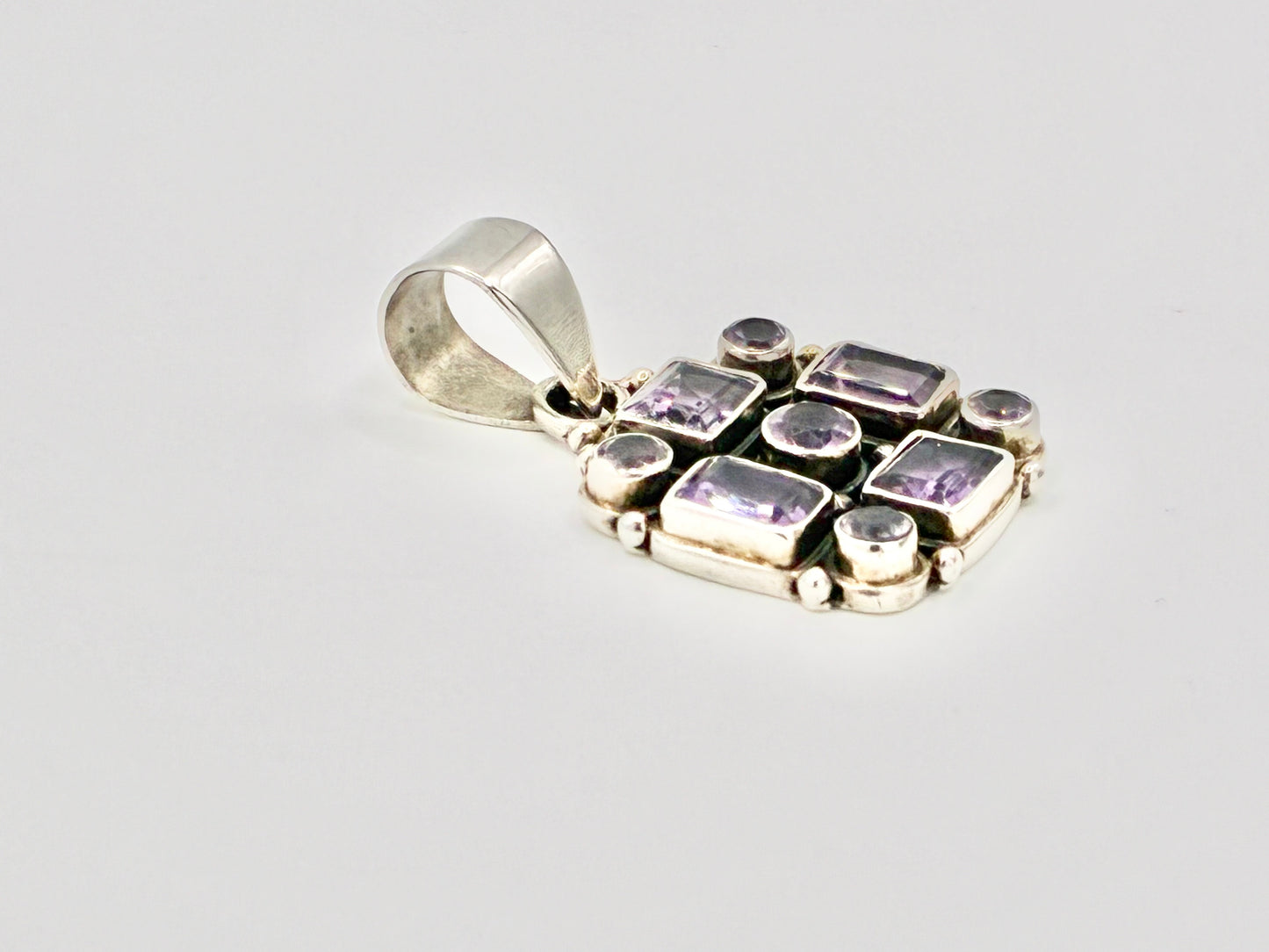 Artisan Sterling Silver Geometric Purple Stone Pendant | 925 | Mexican Style | 1.61"