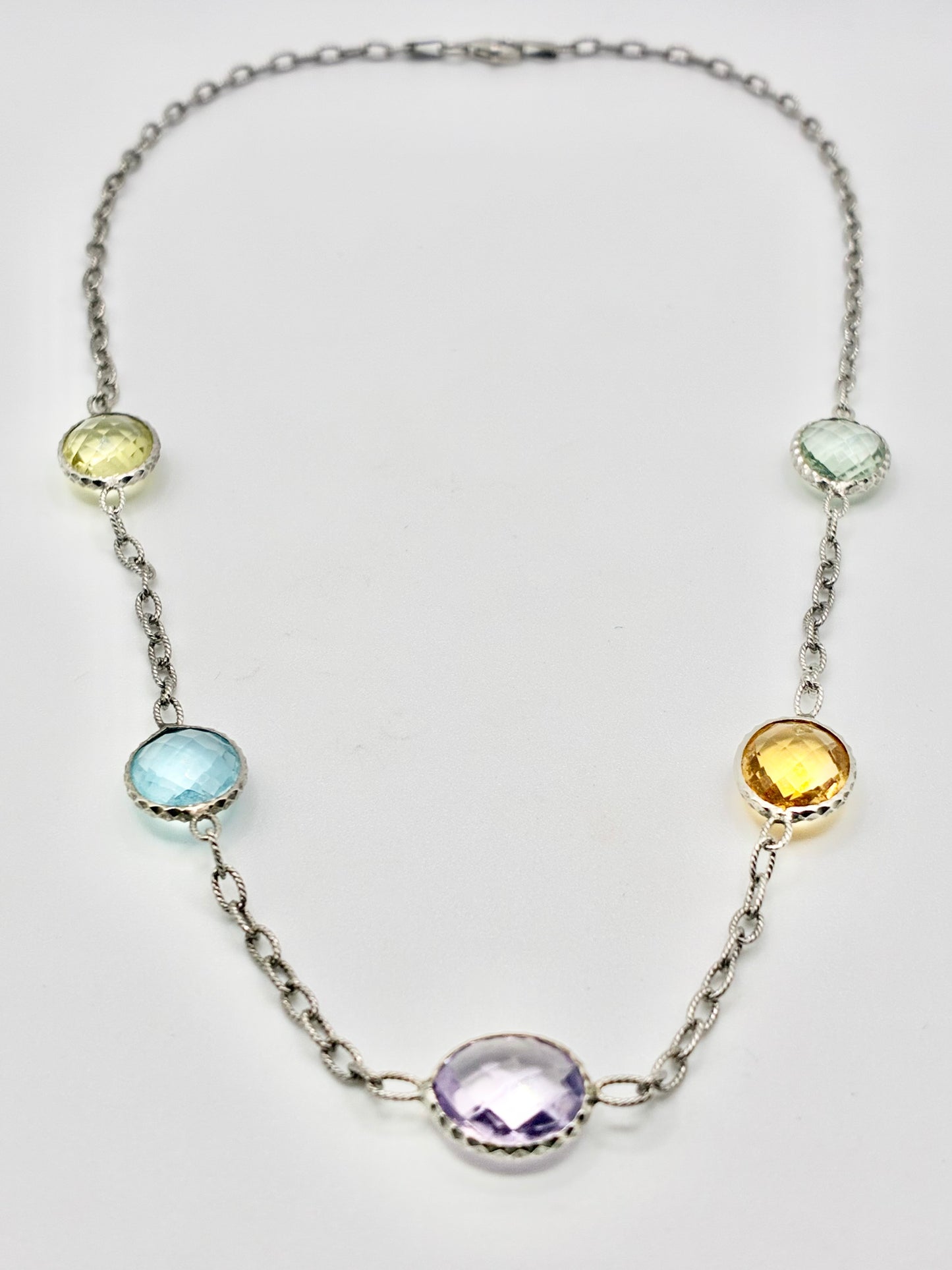 Italian Sterling Multi-Gem Station Necklace – 18”