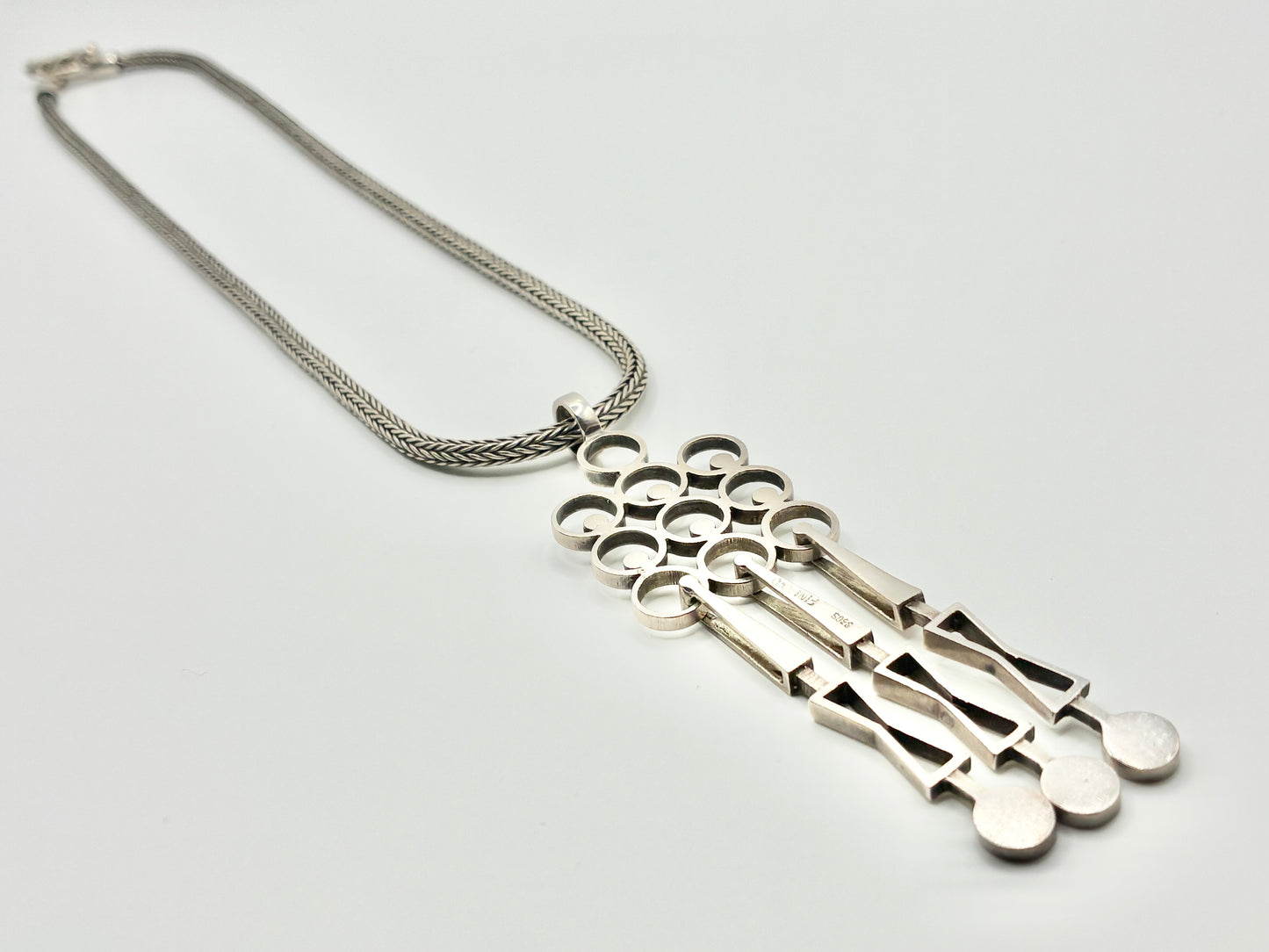 Finnish 830 Silver Modernist Statement Necklace & Scandinavian Sculptural Pendant