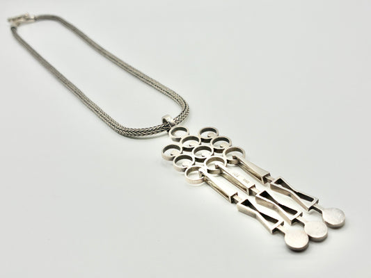 Finnish 830 Silver Modernist Statement Necklace & Scandinavian Sculptural Pendant