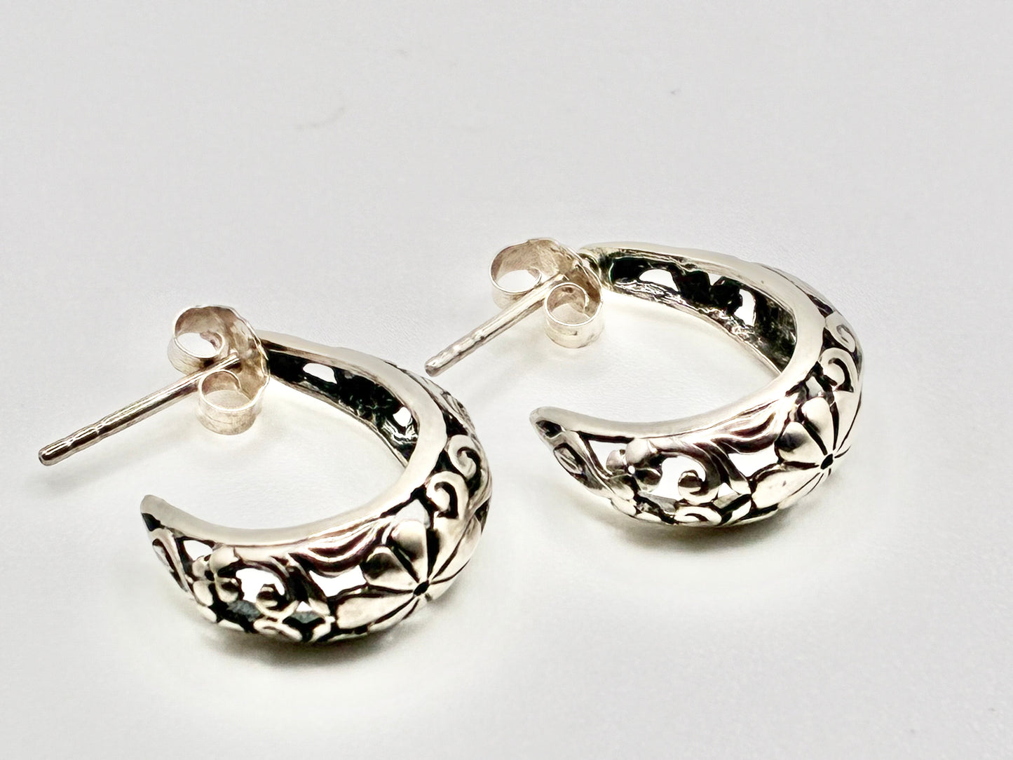 Silver Scrollwork Half-Hoop Earrings