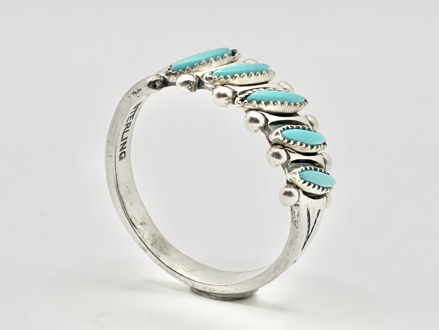 Zuni Sterling Silver Turquoise Petit-Point Ring — Size 8.5