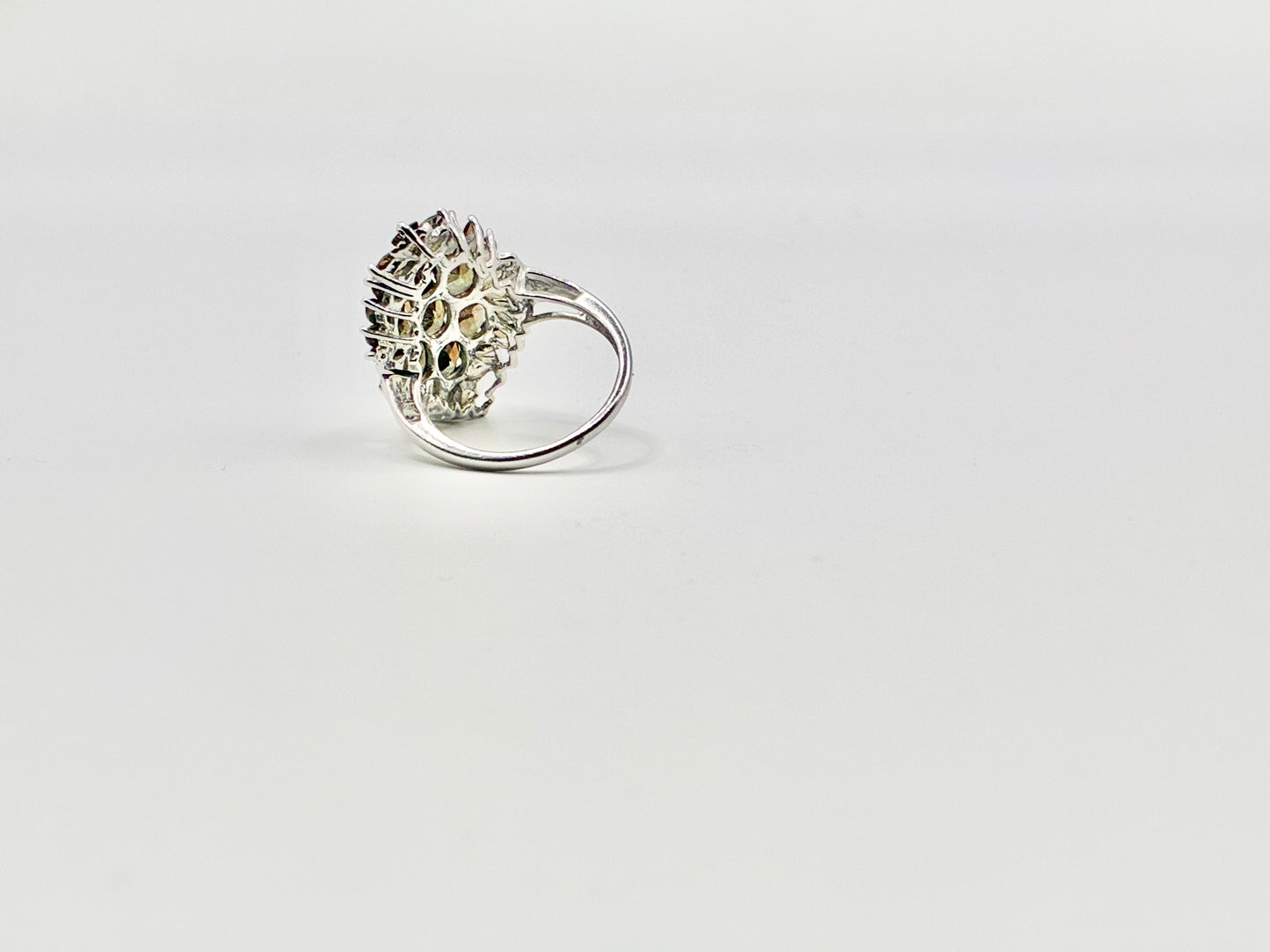 Sterling Silver Green Stone Cluster Ring – Statement Cocktail Ring – Size 7.5