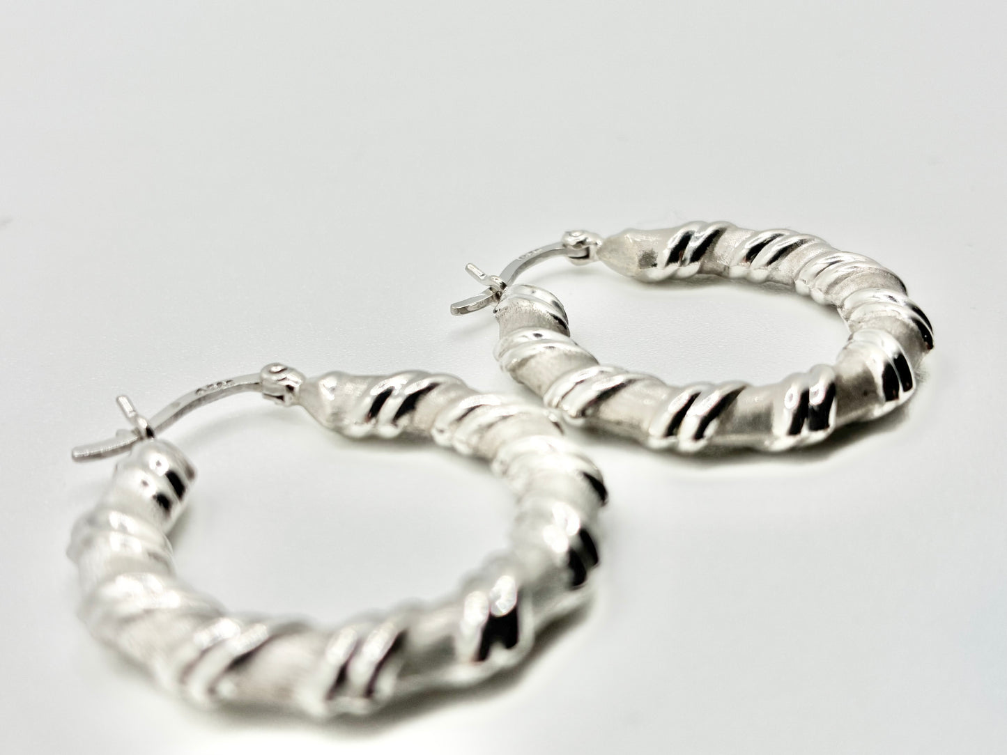 Twisted Hoop Earrings – Silver, Marked 585 A