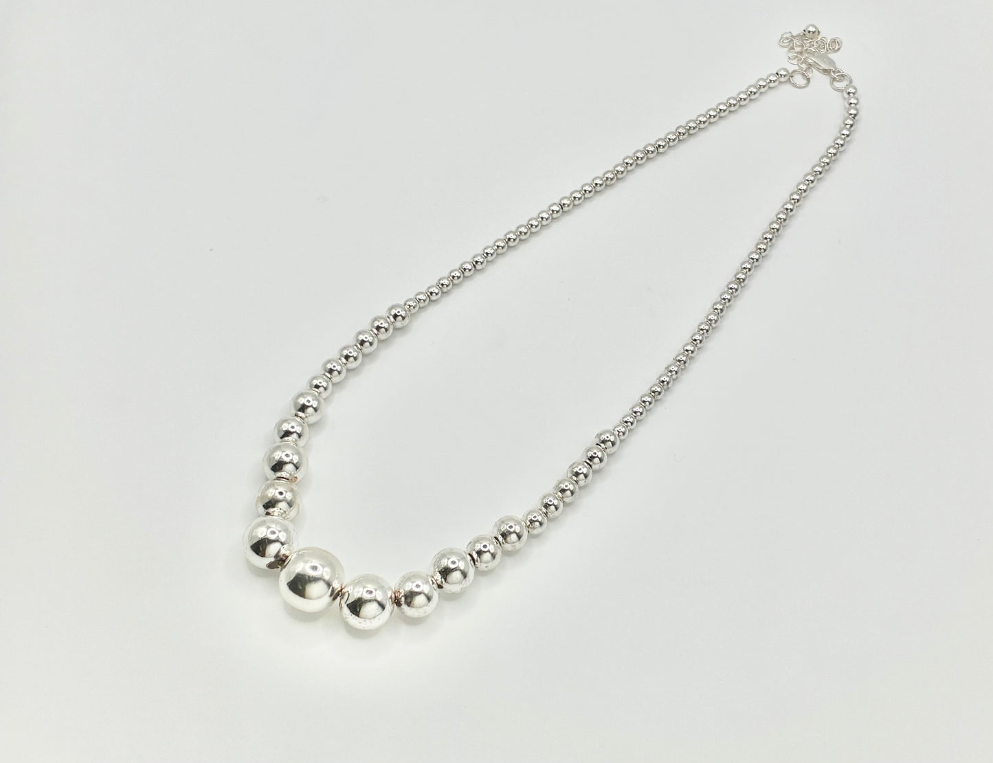 Thai 925 FAS Sterling Silver Graduated Bead Necklace – 18"