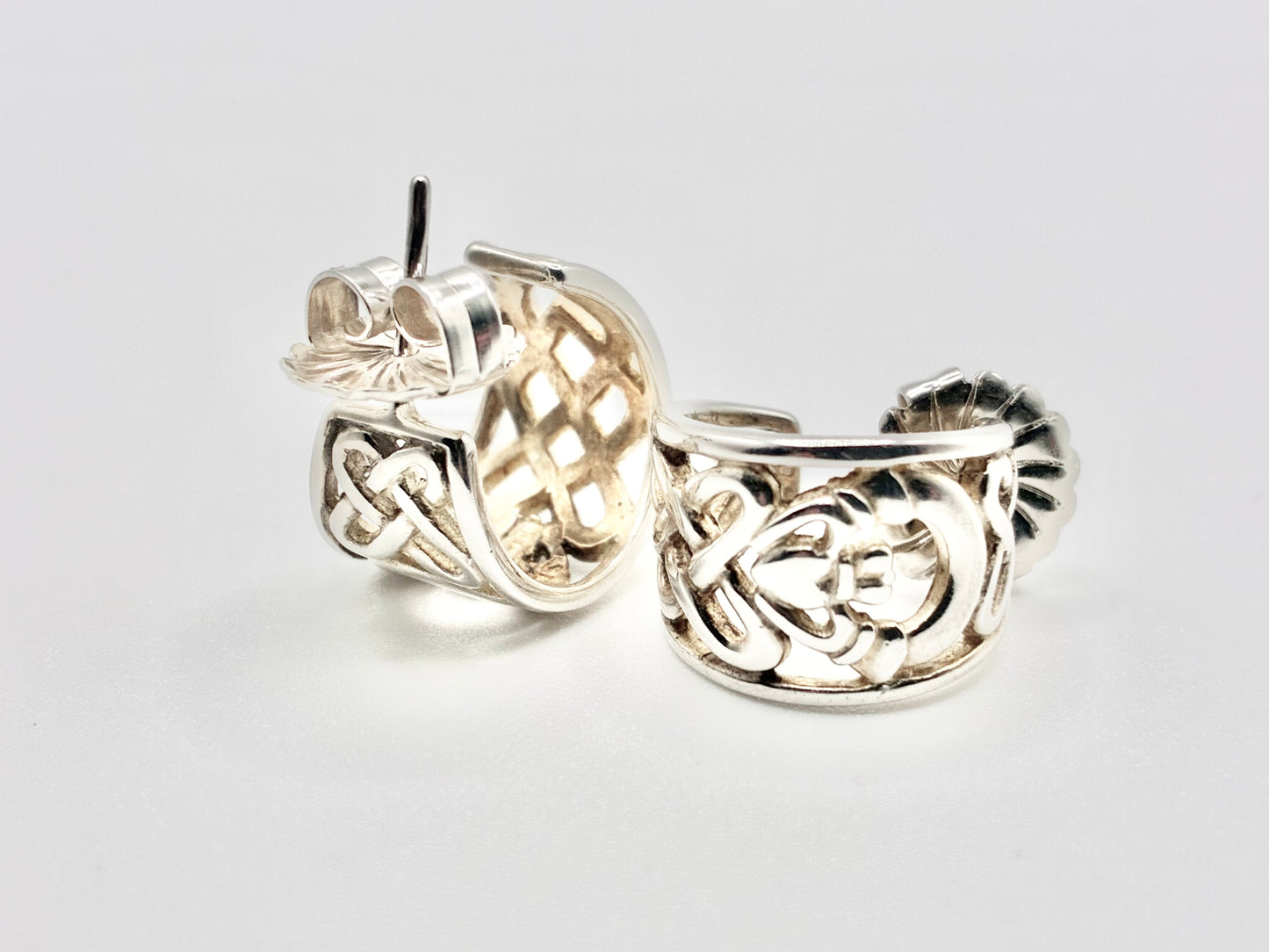 Irish 925 Sterling Silver Celtic Knot Half-Hoop Earrings