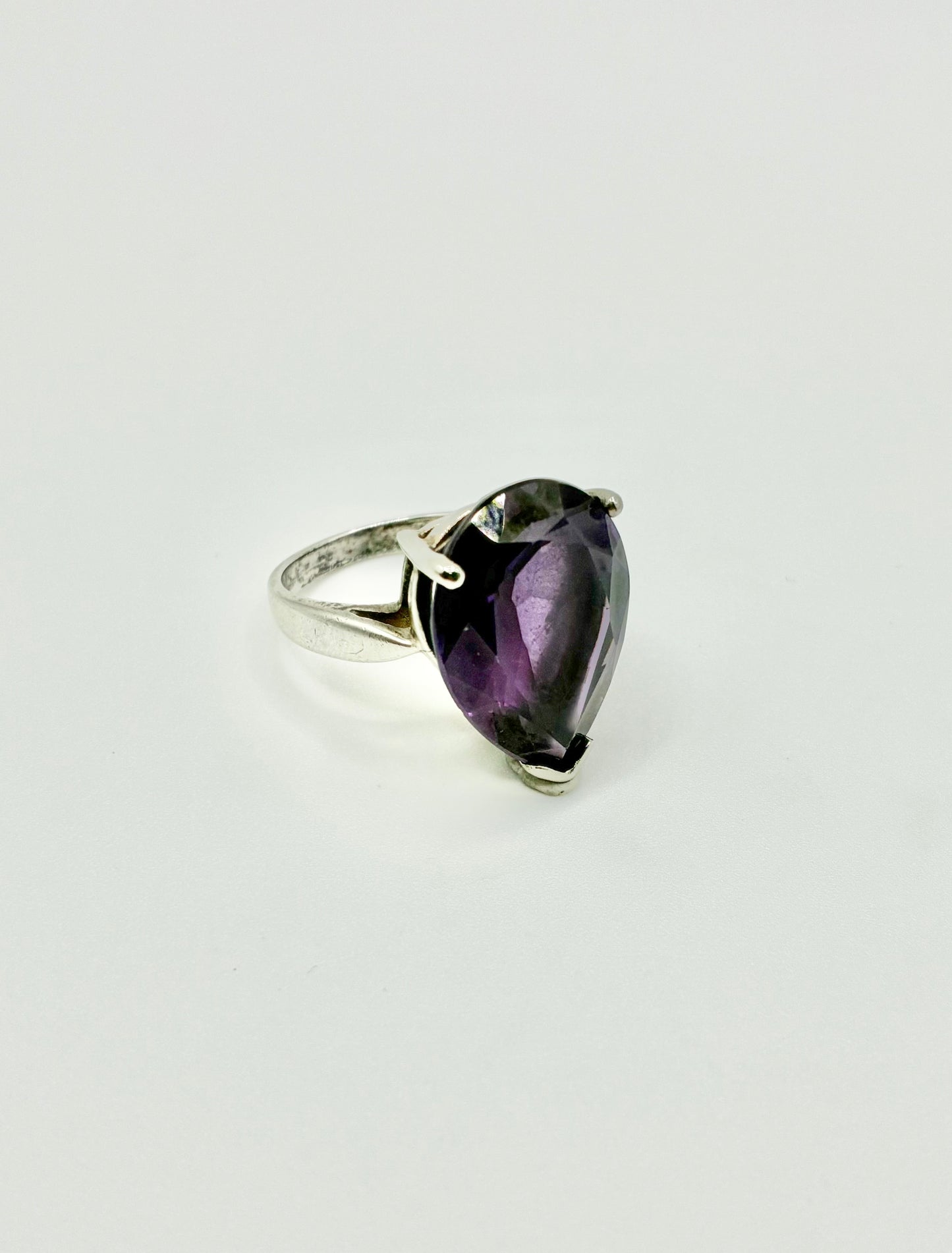 Sterling Silver Pear Shaped Stone Ring - Size 6