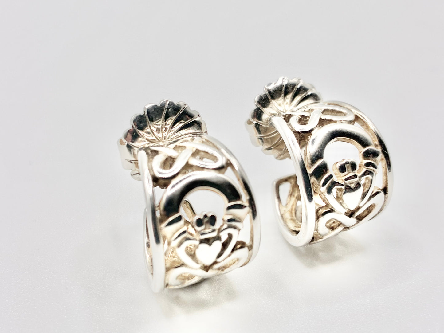 Irish 925 Sterling Silver Celtic Knot Half-Hoop Earrings