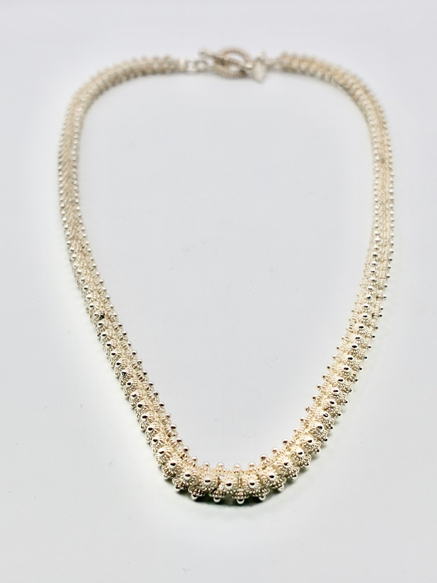 Sterling Silver Beaded Granulation Necklace – 925 – Handmade Laos – 18”