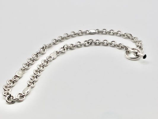 Sterling Silver 925 Station Link Toggle Necklace — 16"