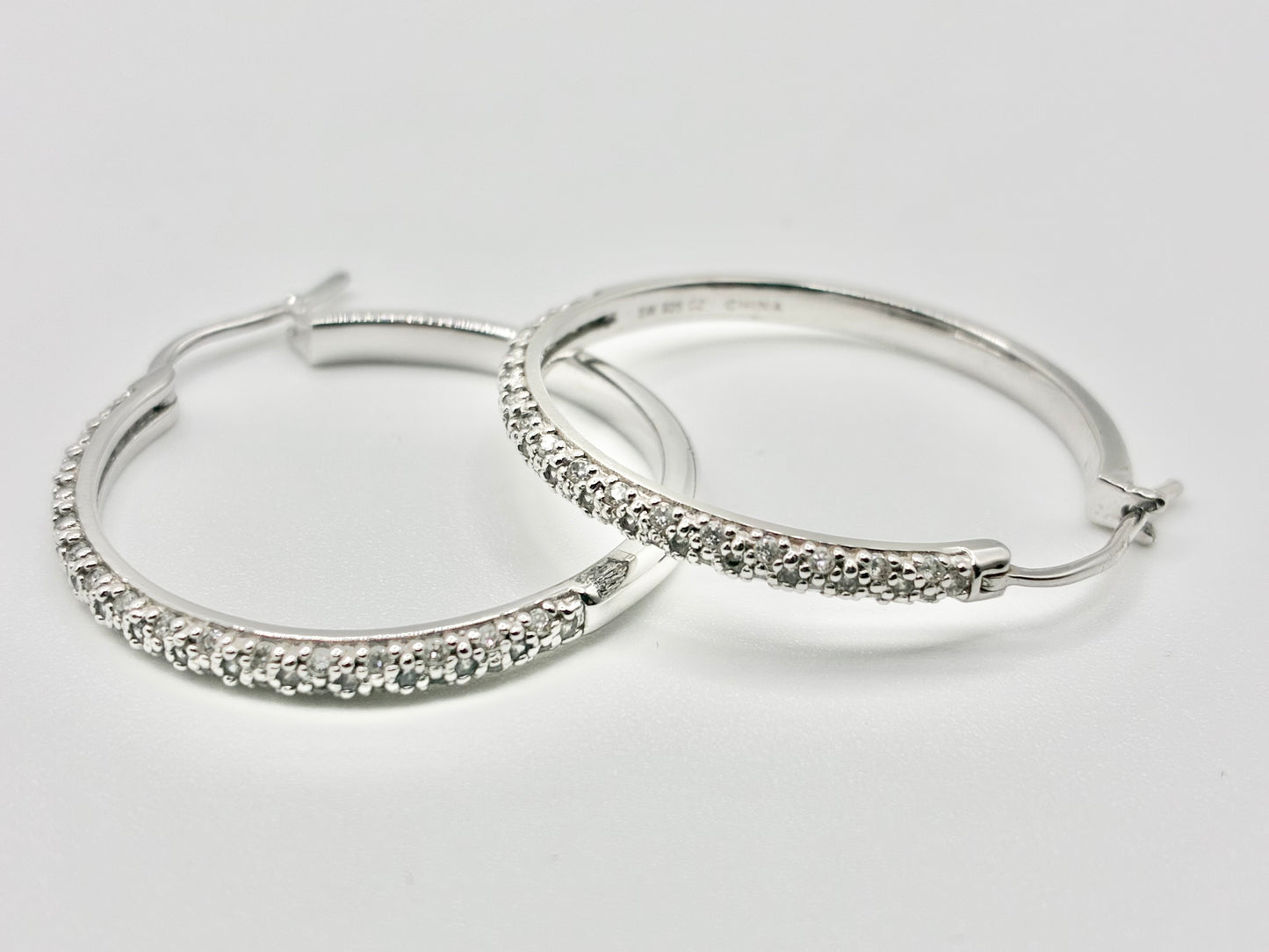 Sterling Silver 925 Pavé CZ Hoop Earrings