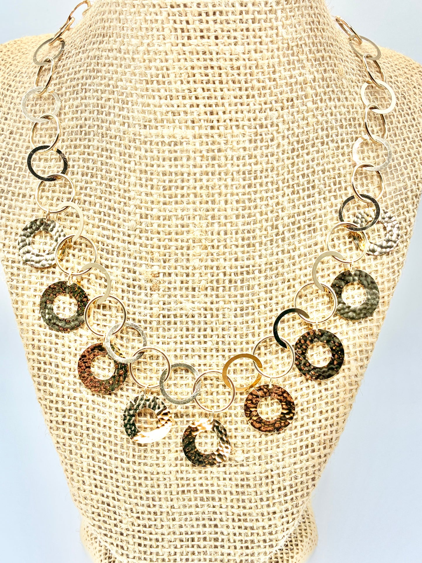 14K Yellow Gold Hammered Disc & Link Necklace — 17.5"