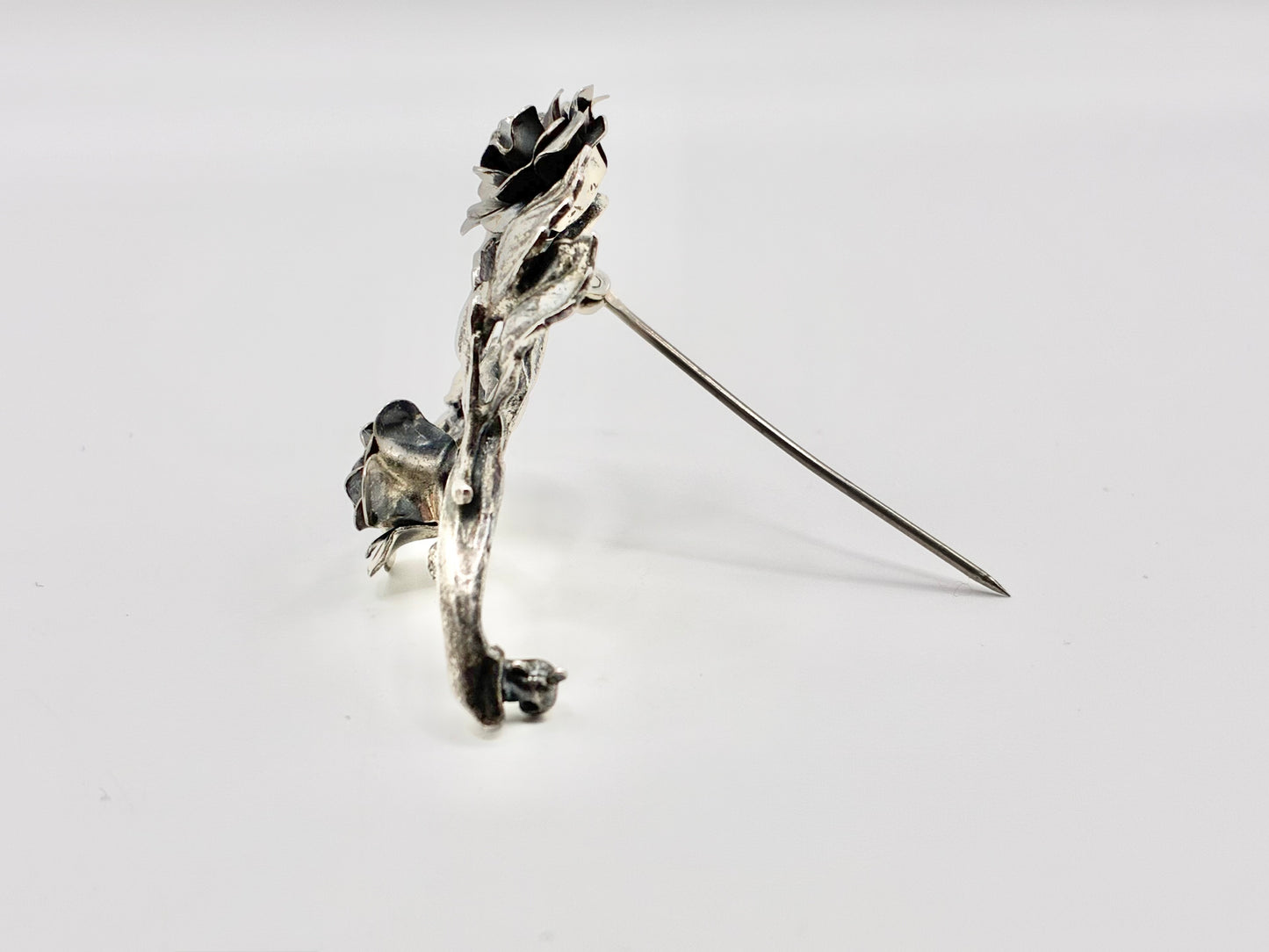 Danecraft Sterling Silver Twin Rose Brooch Large Floral Statement Pin