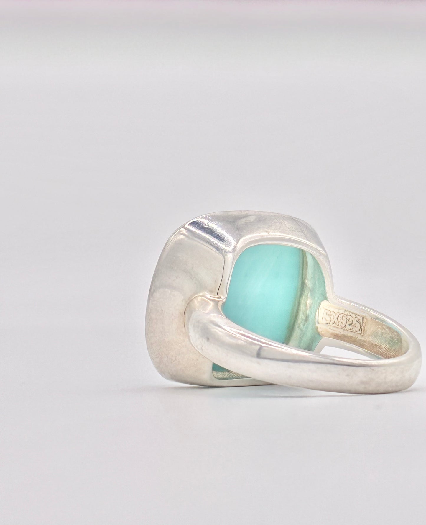 Large Turquoise-Color Cabochon Ring in 925 Sterling Silver - Size 7