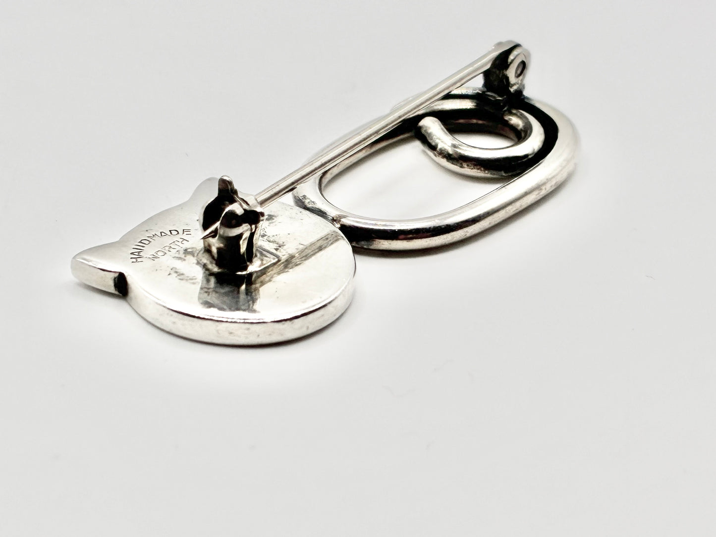Handmade Taxco-Style Sterling Silver Cat Brooch Pin