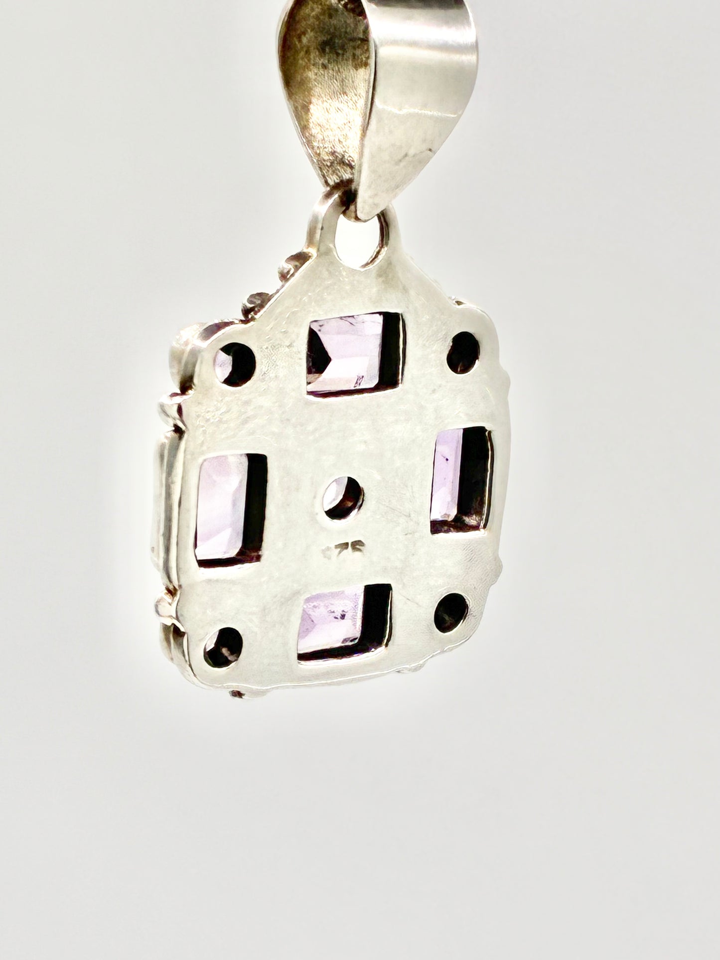 Artisan Sterling Silver Geometric Purple Stone Pendant | 925 | Mexican Style | 1.61"