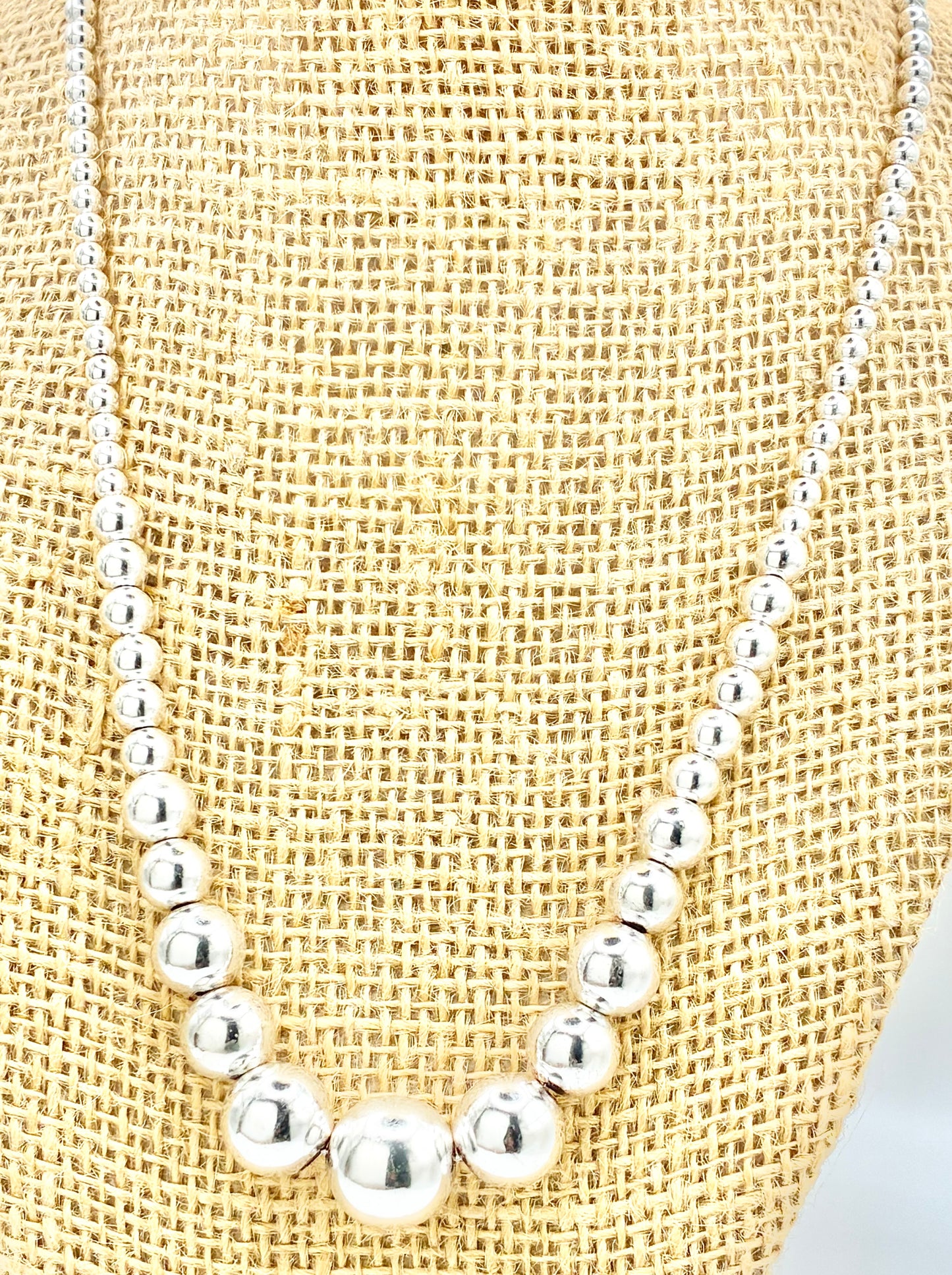 Thai 925 FAS Sterling Silver Graduated Bead Necklace – 18"