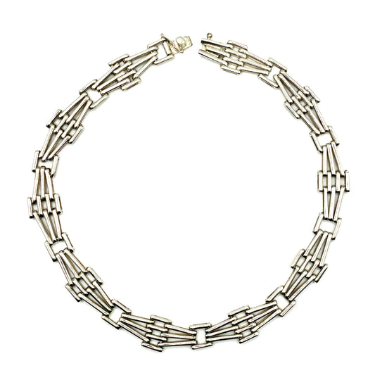 925 Sterling Silver Mexico Articulated Bar-Link 17" Necklace