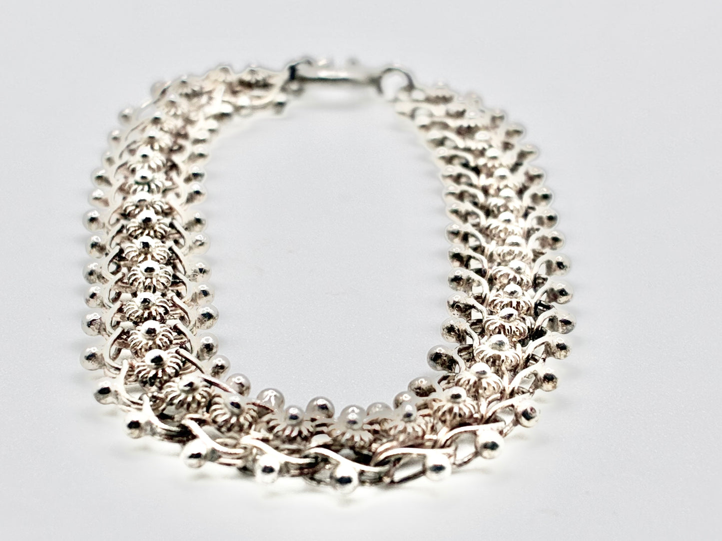 Sterling Silver Floral Lace Bracelet — 7.5"